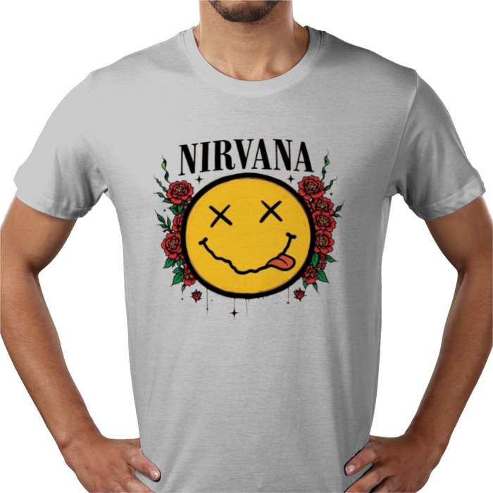Nirvana - Smiley Face Logo Flower Theme T Shirt