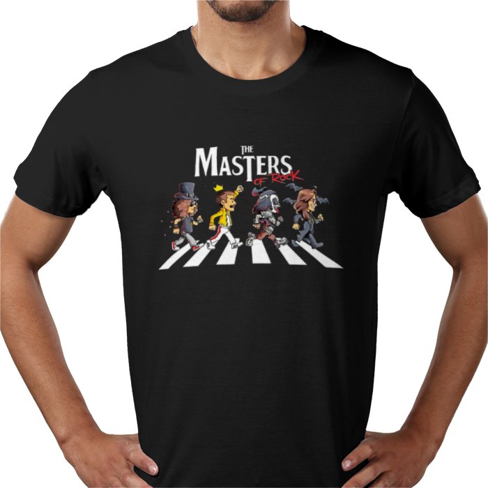 Black t-shirt with 'The Masters of Rock' design on a white background