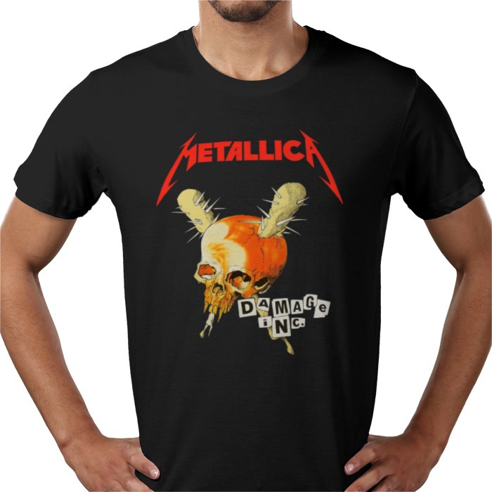 Black t-shirt with Metallica graphic design featuring a skull and crossbones.