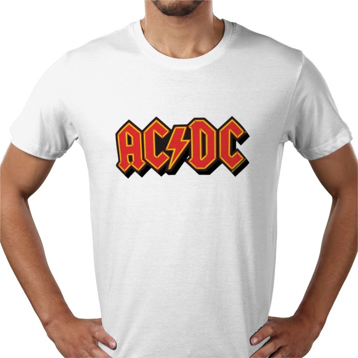 White t-shirt with AC/DC logo worn by a person