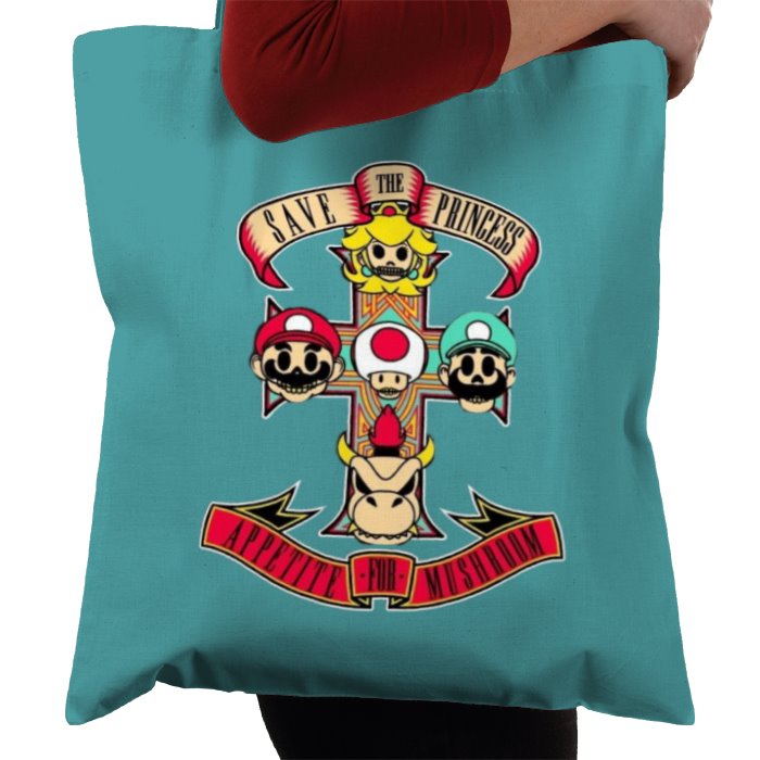 Super Mario Bro's & Guns And Roses - Appetite For Mushrooms Tote Bag