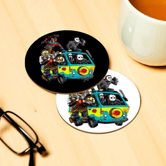 Horror Gang Bus Round Coasters