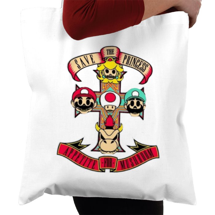 Super Mario Bro's & Guns And Roses - Appetite For Mushrooms Tote Bag